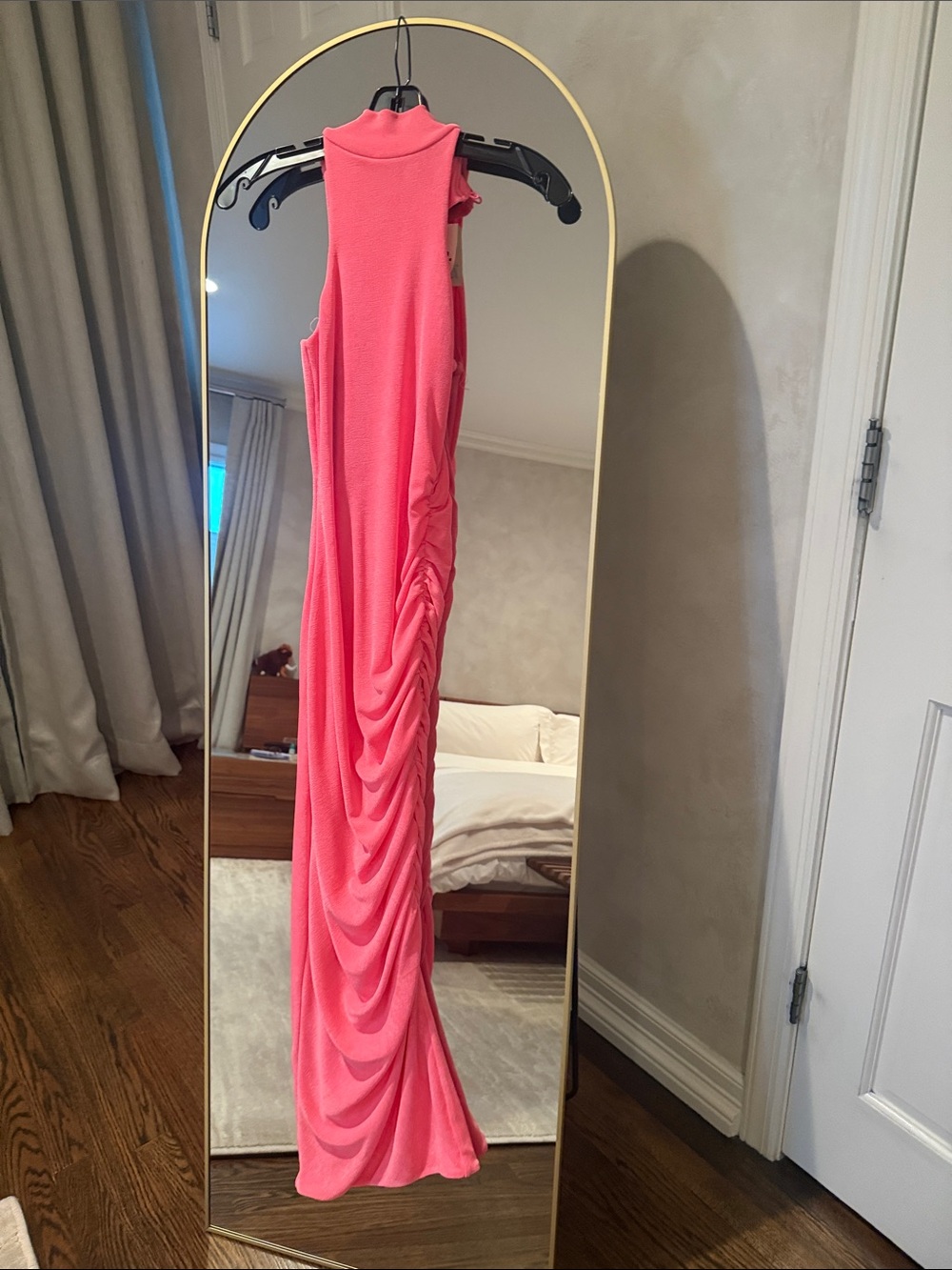 SER.O.YA Coral Pink Sleeveless Ruched Maxi Dress